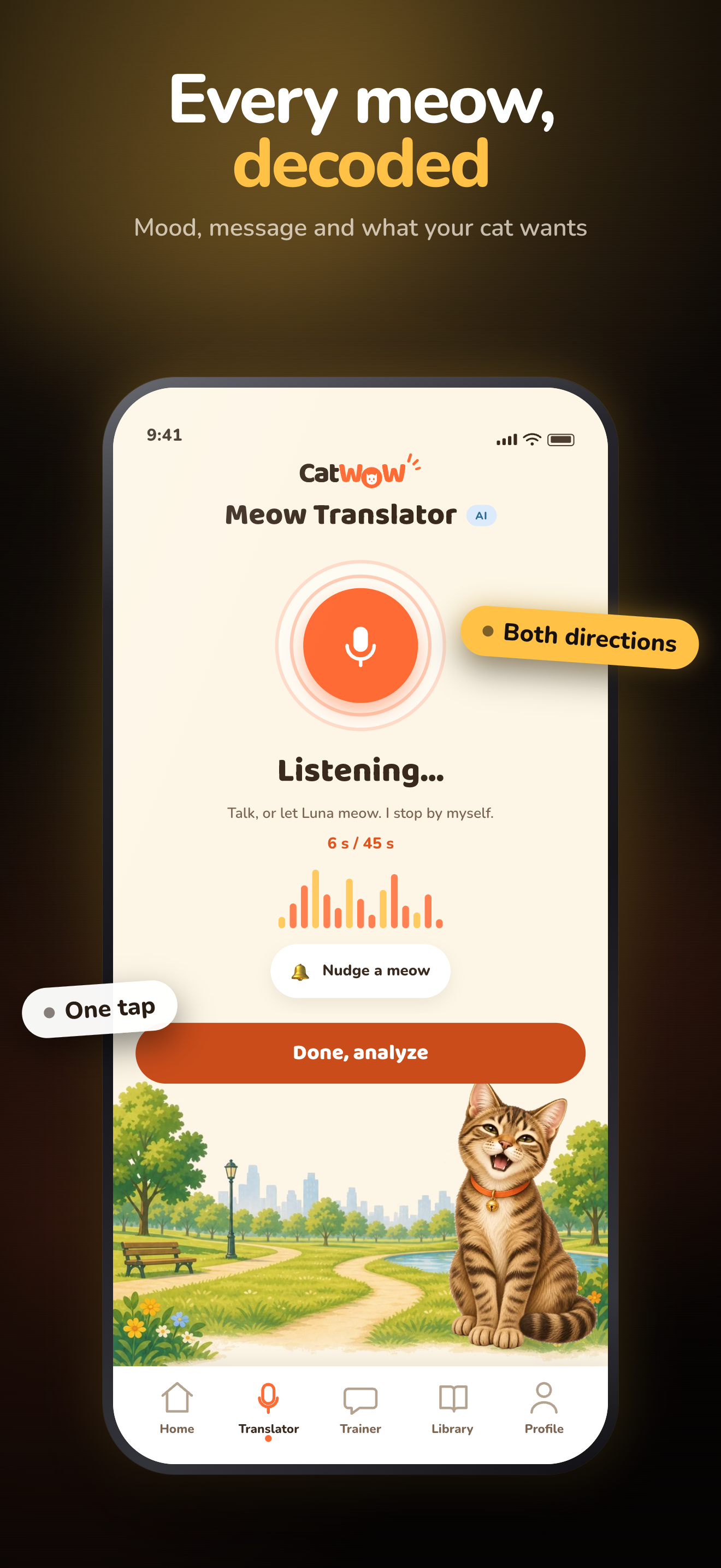 CatWOW listens to a meow recording for AI interpretation